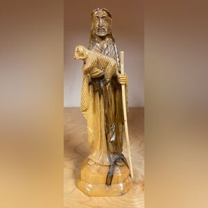 VINTAGE JESUS HAND CARVED OLIVE WOOD STATUE BETHLEHEM 8” TALL
